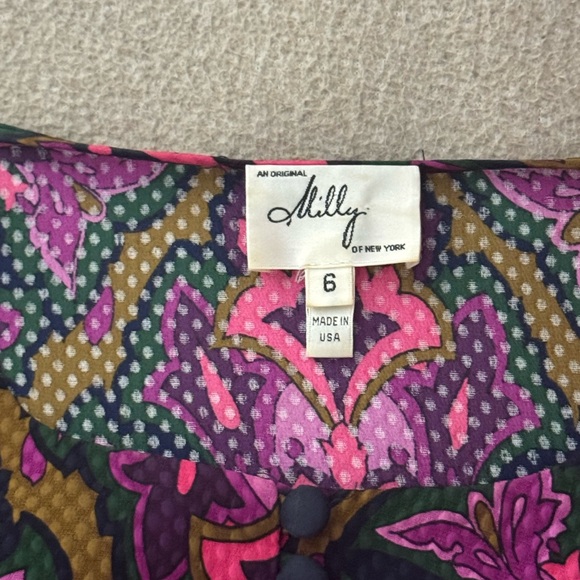 Milly Jewel Tones Multi Color Print Blouse Purple Silk Top Size 6 NWOT - Picture 3 of 9